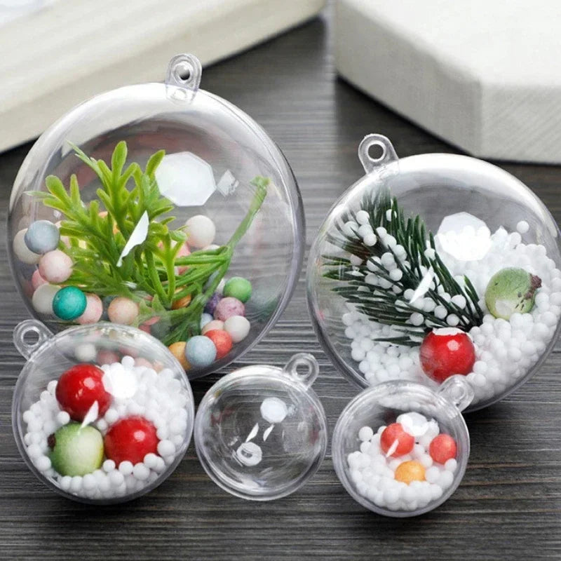 Kit 6 Bolas Plásticas Transparentes Abertas – Enfeites DIY para Natal, Casamento e Festas