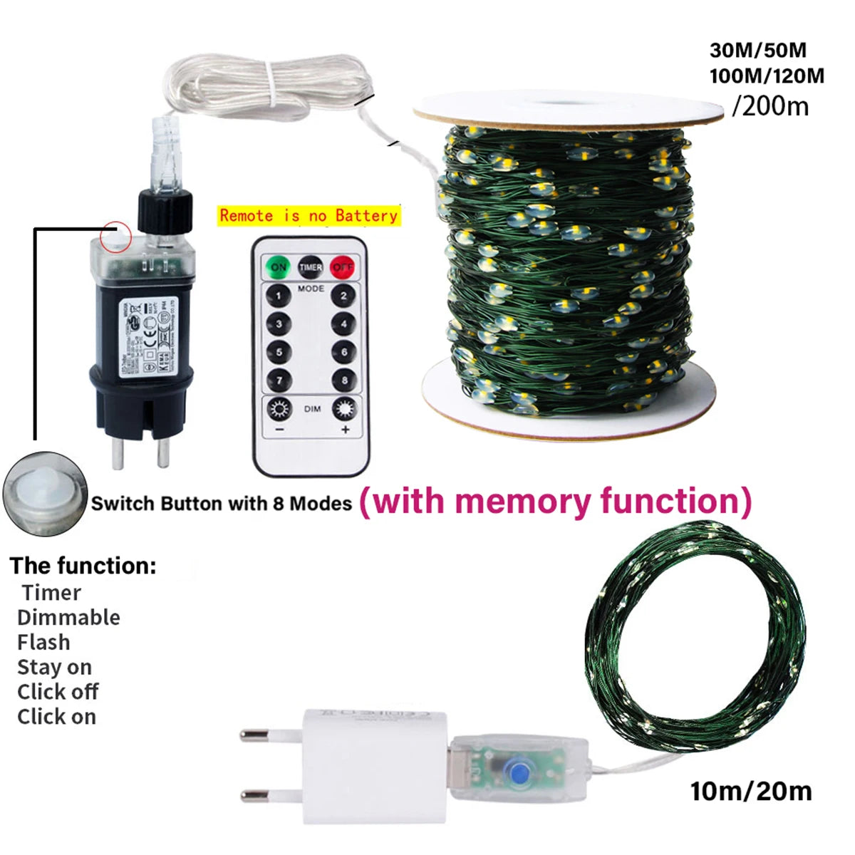 Luzes Led de Fada com Fio Verde