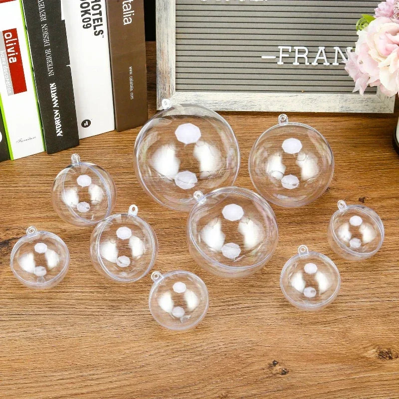 Kit 6 Bolas Plásticas Transparentes Abertas – Enfeites DIY para Natal, Casamento e Festas